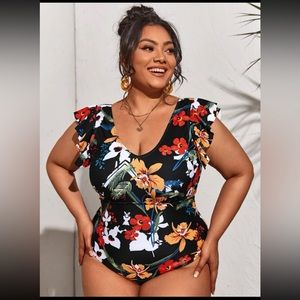 Plus Floral Ruffle One Piece Swimsuit